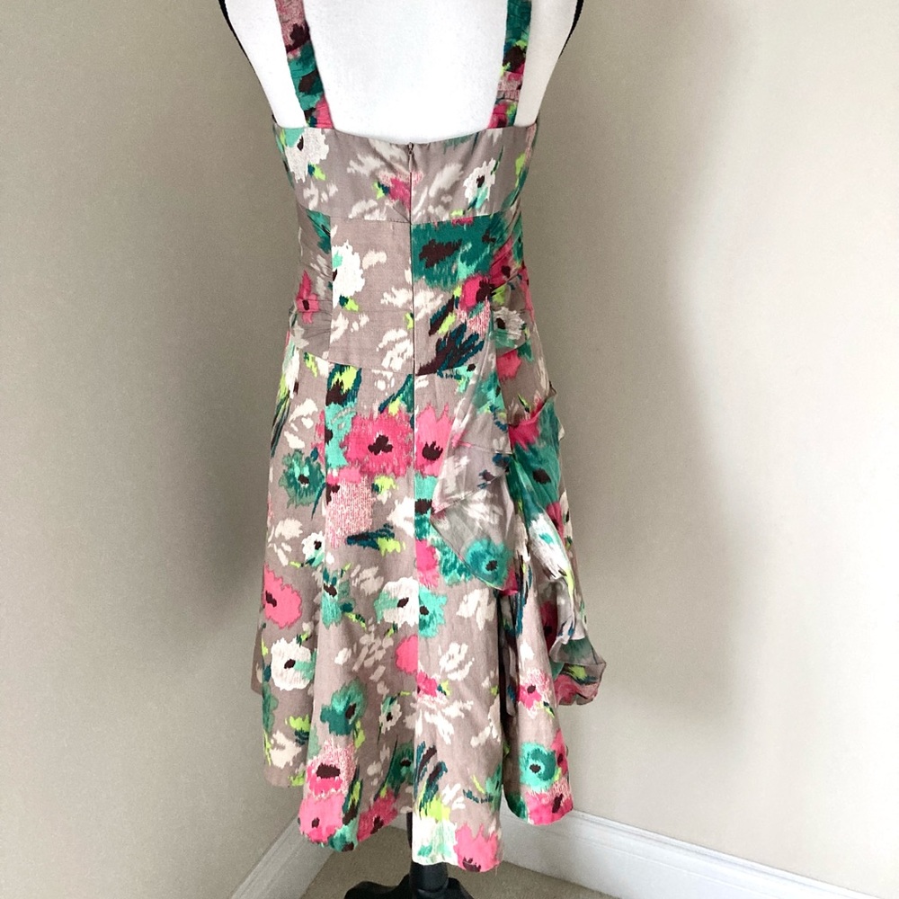 Nanette Lepore Ikat Taupe Floral Dress Size 6 Romantic - Picture 4 of 12